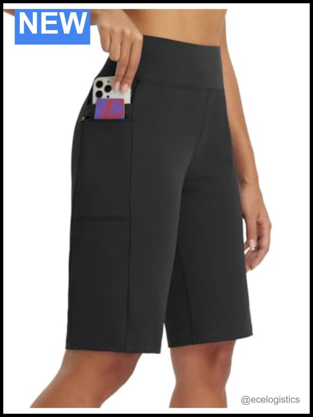 Women's Bermuda Long Athletic Shorts 12" Knee Length Zipper Pockets High